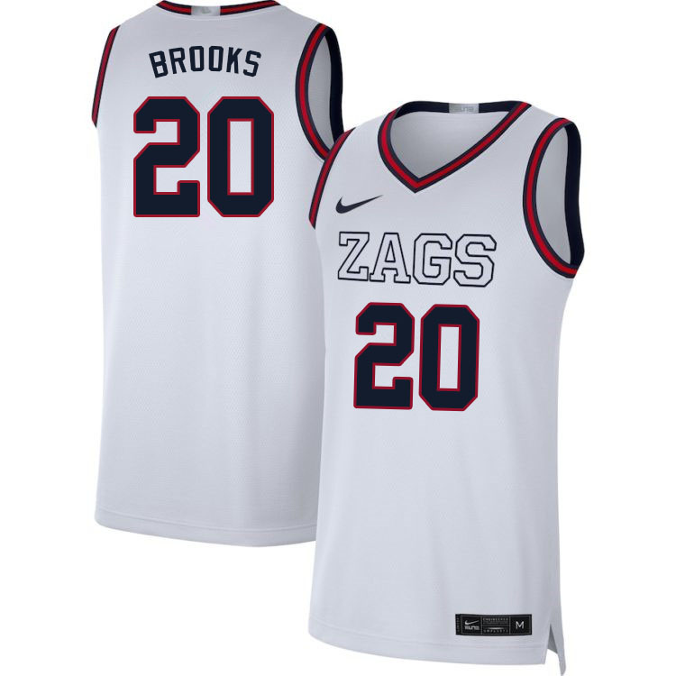 Men #20 Colby Brooks Gonzaga Bulldogs College Basketball Jerseys Sale-White